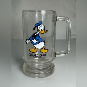 Vintage Walt Disney Productions Donald Duck Heavy Clear Glass Mug Cup